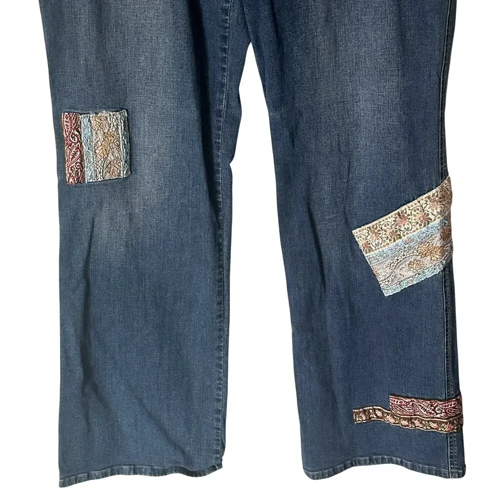 J. Jill Festival Patch Jeans Womens Size 8 Blue Stretch Boho Limited Edition